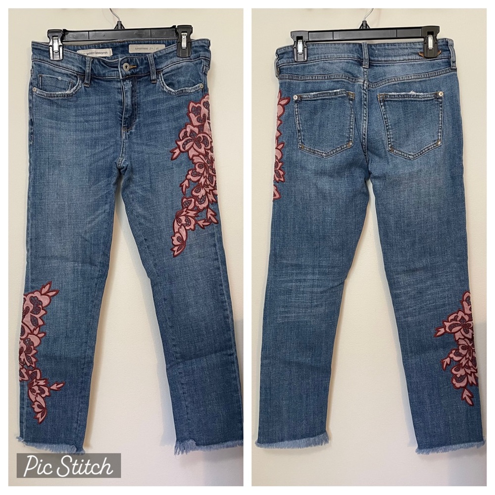 Pilcro Slim Boyfriend Jean with Embroidered Floral Design - Picture 10 of 12